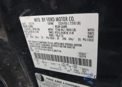 2014 Ford F-150 Xlt from USA, damaged, VIN 1FTFW1EF3EFC28719